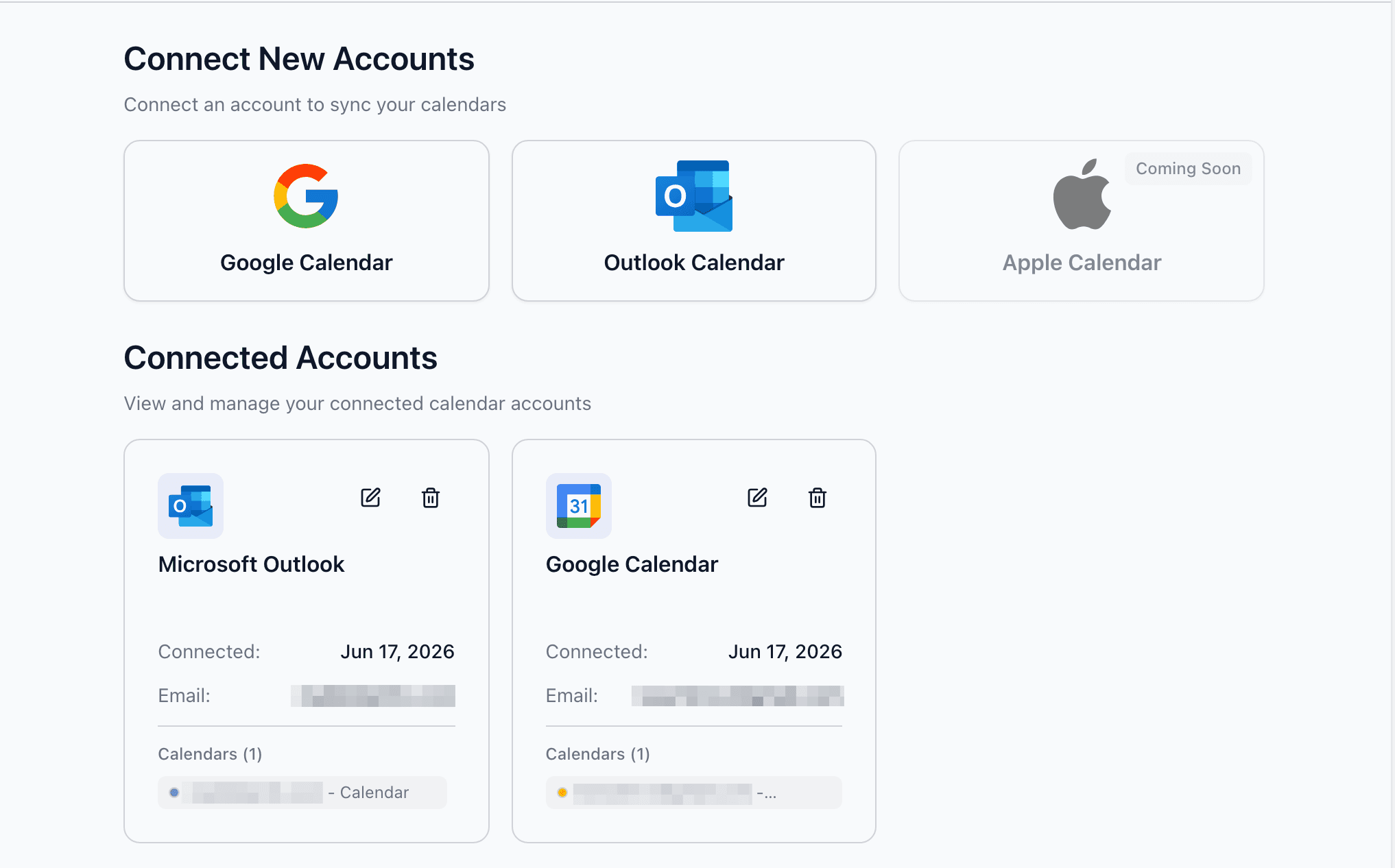 Accounts page showing provider connect options